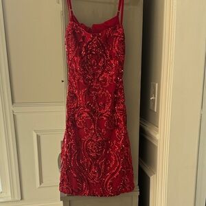 B Darlin Red Sequin Spaghetti-Strap Tie back Prom / formal cocktail Dress.
